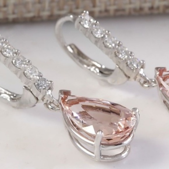 🌺Silver Morganite Earrings Rhinestone Accents - Picture 1 of 4